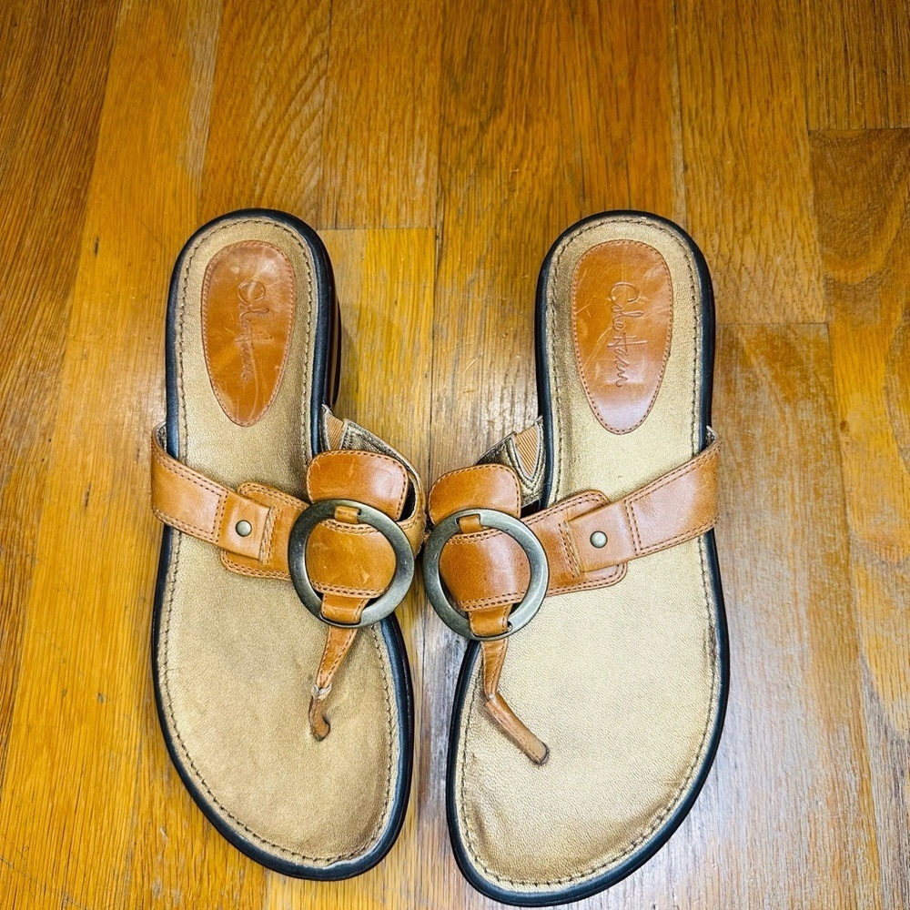Cole Haan Nike Air Leather Wedge Thong Sandals – Women’s 8 (Tan/Brown)